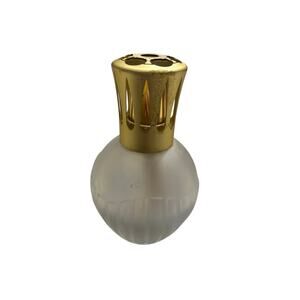 Vintage Lampe Berger Paris Frosted Swirl Glass Gold Crown Top Box